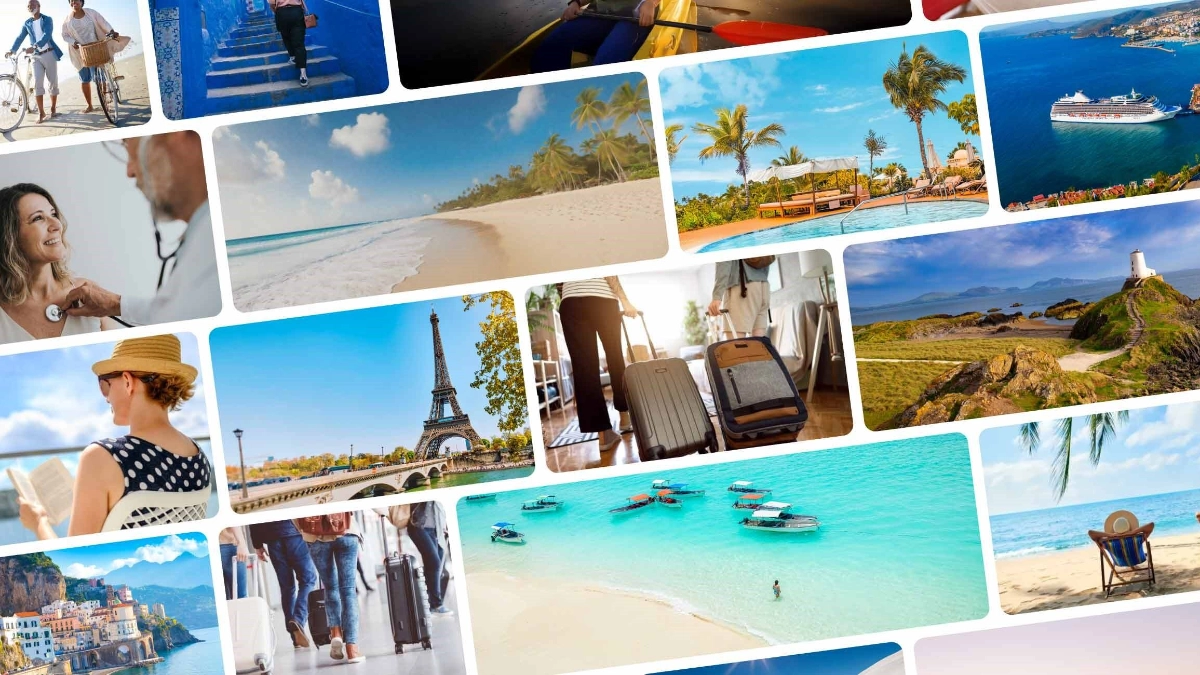 A collage of travel photographs
